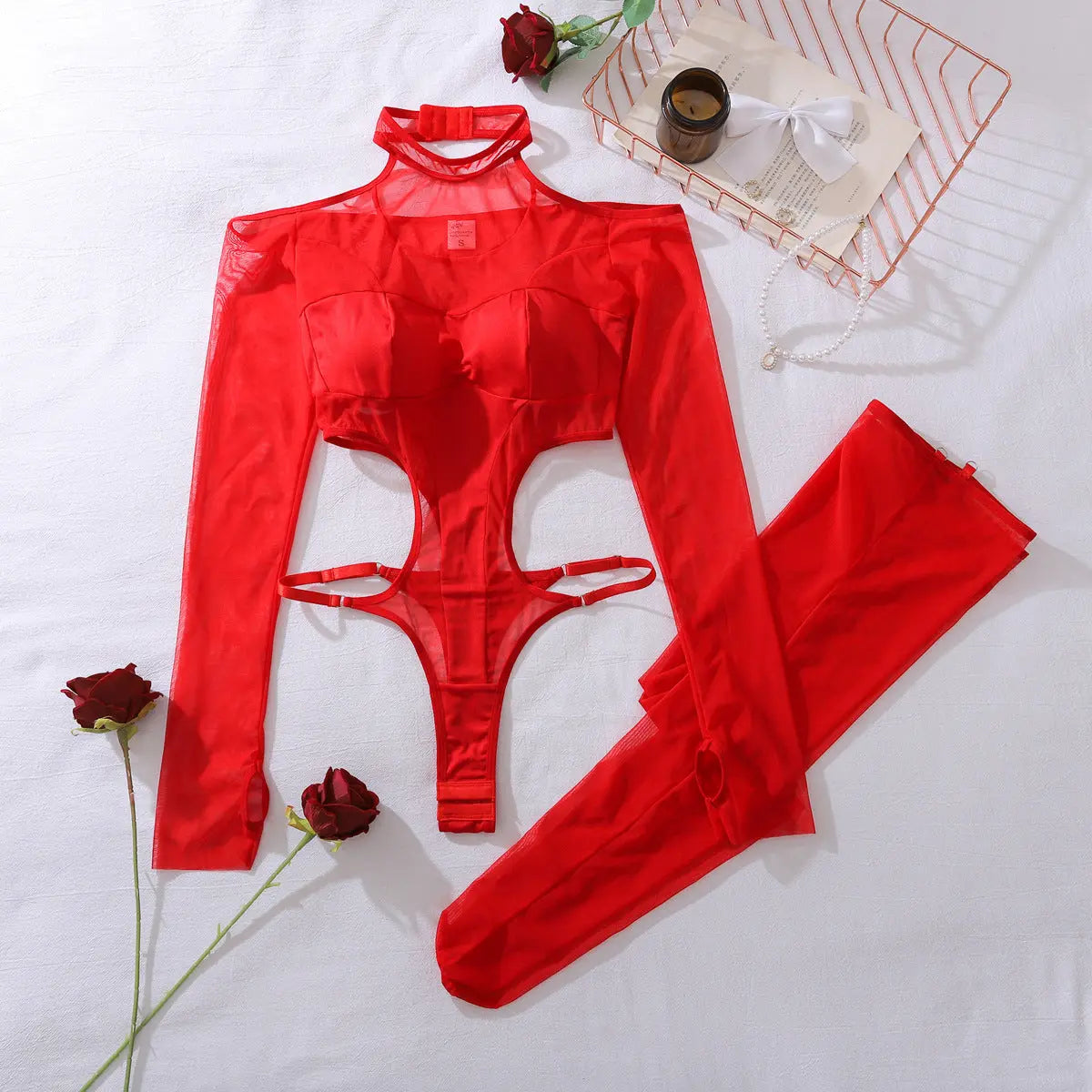 Naomi Desire Bodysuit | Sheer Mesh One-piece Lingerie Lacy Nighty