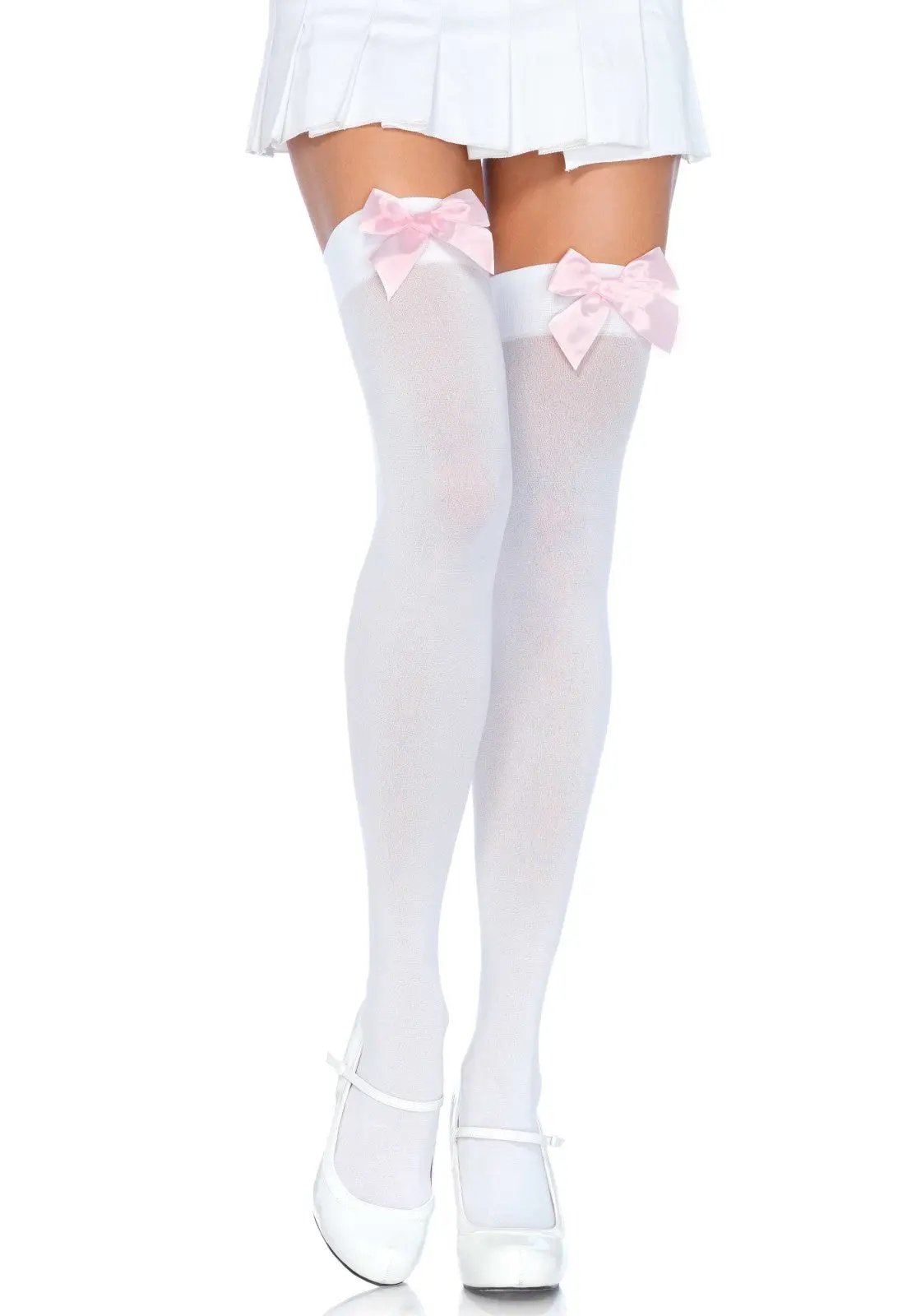 LacyNighty™ Nylon Thigh Highs with Bow Leg Avenue Hosiery