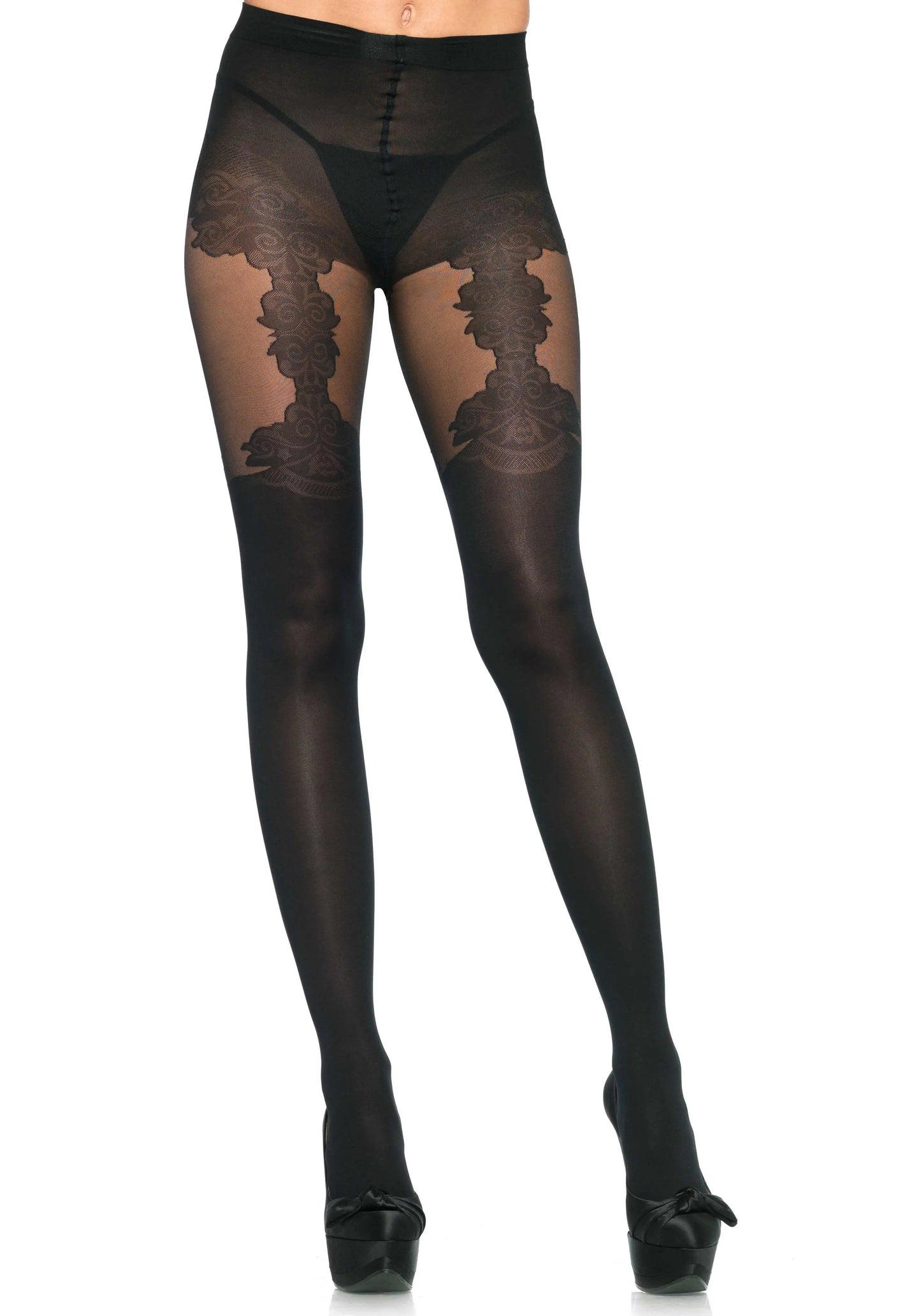 LacyNighty™ Floral Garterdetail Pantyhose Leg Avenue Hosiery