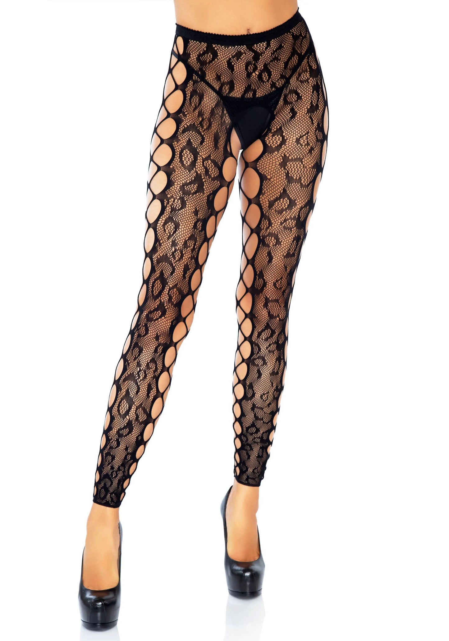 LacyNighty™ Leopard Footless and Crotchless Pantyhose Leg Avenue Hosiery
