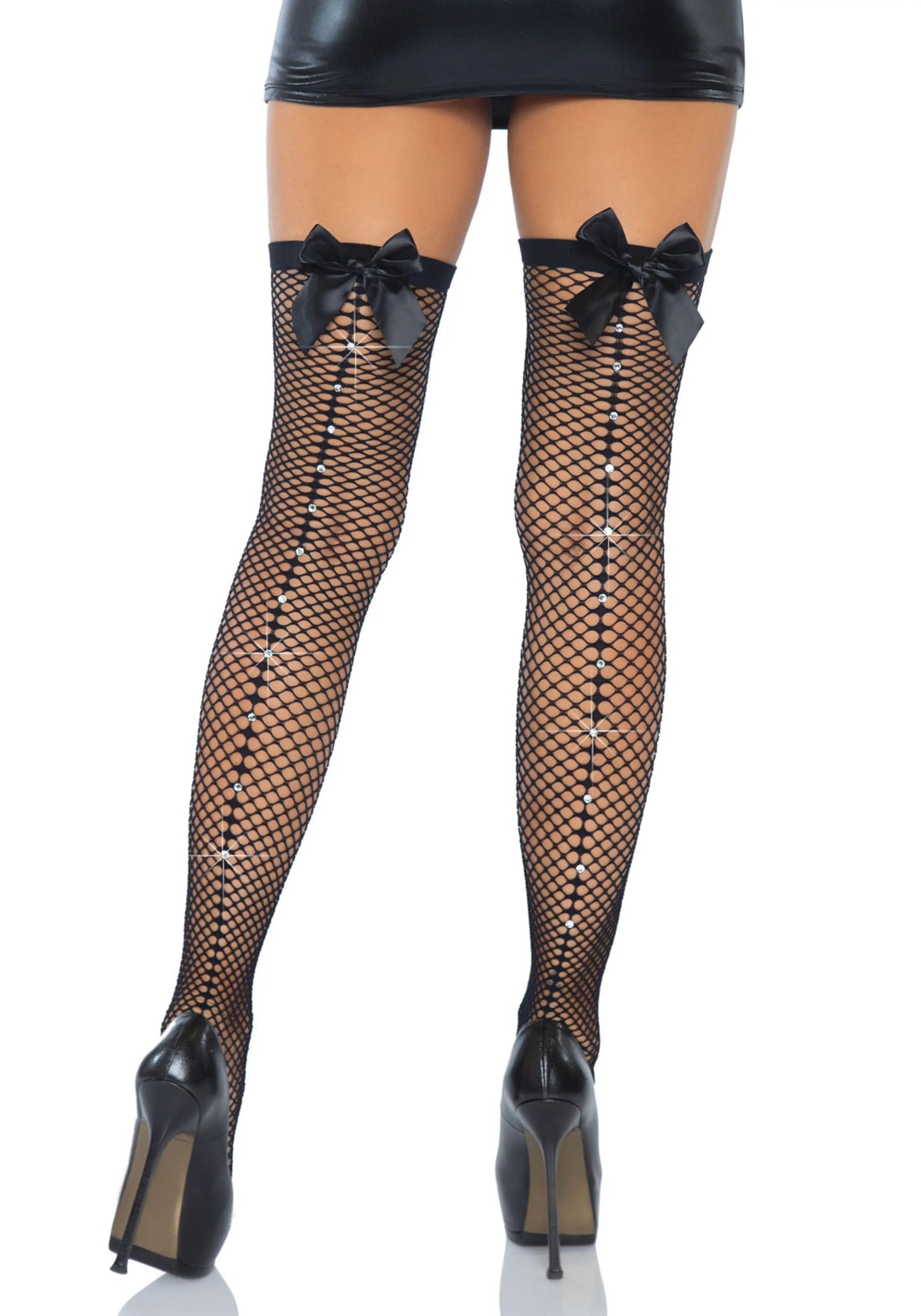 LacyNighty™ Fishnet Thigh Highs with Satin Bow Backseam Leg Avenue Hosiery