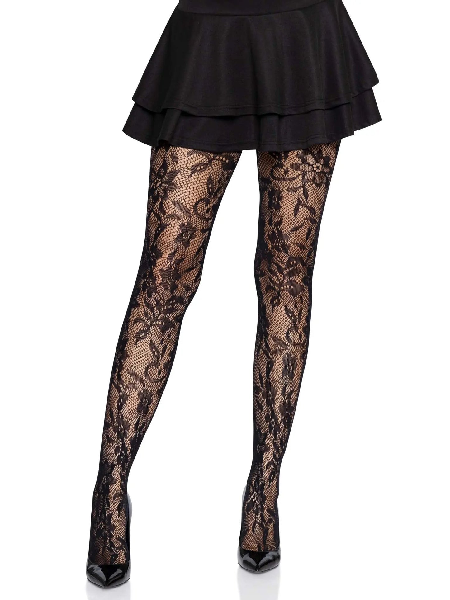 LacyNighty™ Seamless Floral Lace Pantyhose Leg Avenue Hosiery