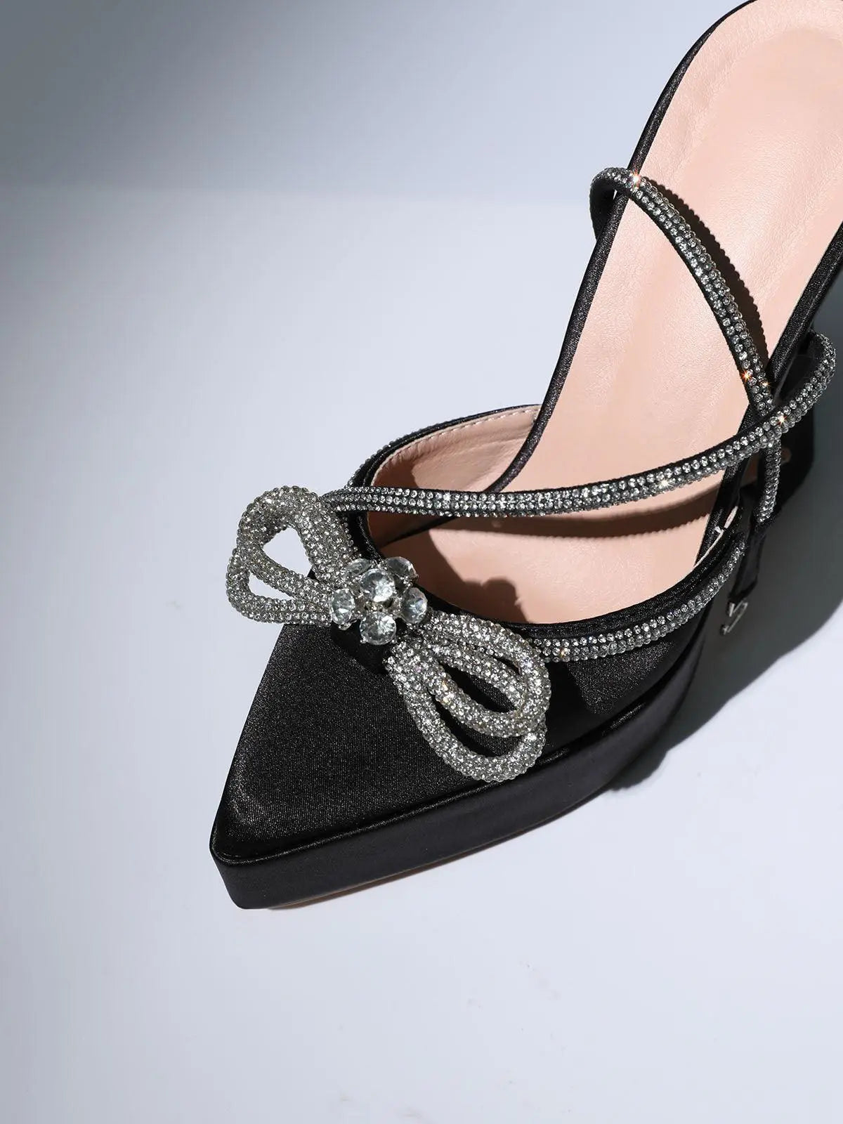 Anouk Bow Crystal Satin Heels In Black (made to order) Mew Mews Fashion Shoes