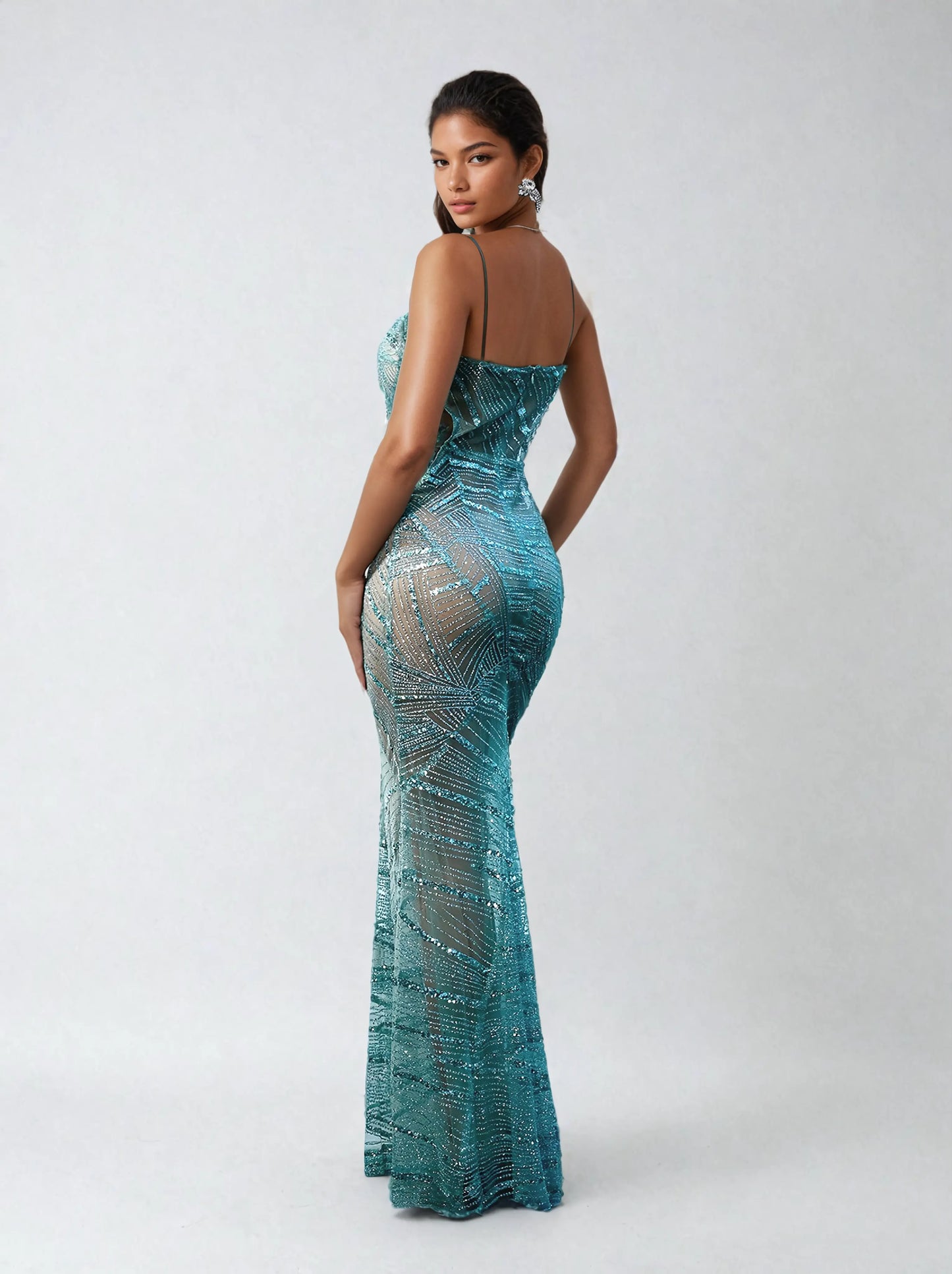 Cynthia Spaghetti Sequin Patchwork Maxi Dress Mew Mews Fashion