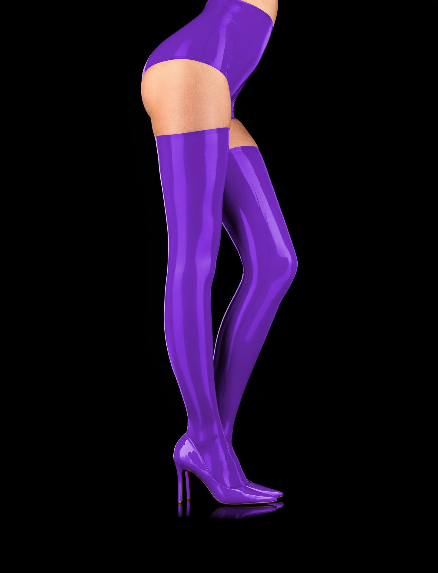 LacyNighty™ Purple Latex Thigh Highs Honey Birdette Latex
