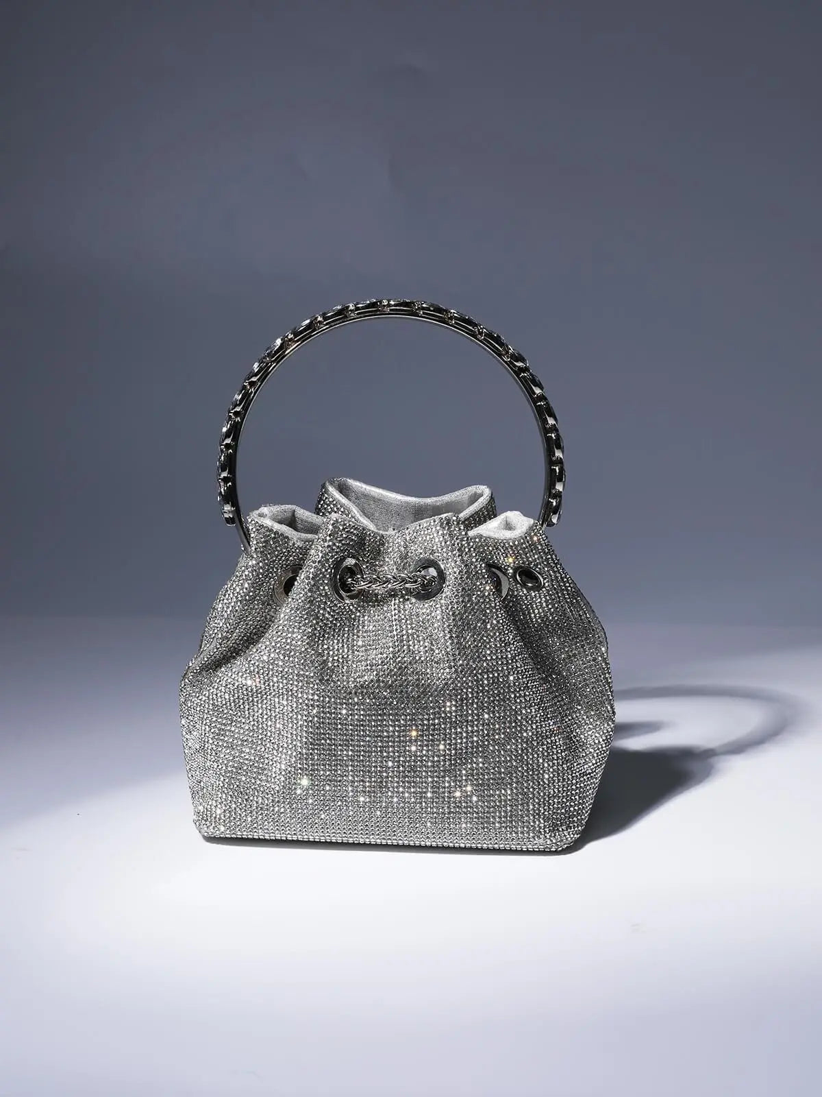 Mattea Crystal Embellished Bucket Bag In Silver Mew Mews Fashion Bags