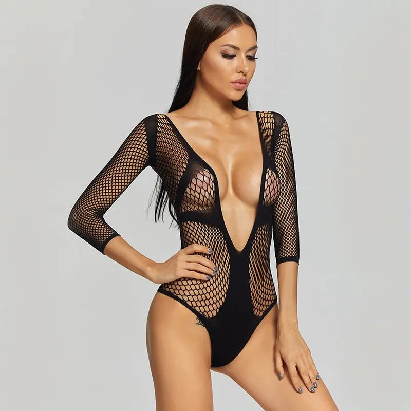 Deep V Fishnet Bodysuit Lavah Intimates bodysuit