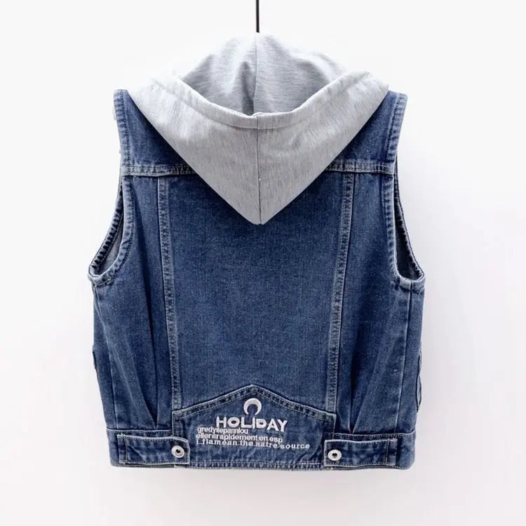 Hooded Denim Vest Lacy0301Goth