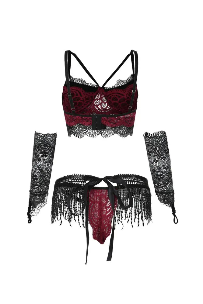 LacyNighty™ Siri Lingerie Set - Black and Burgundy Lacy Nighty lingerie set