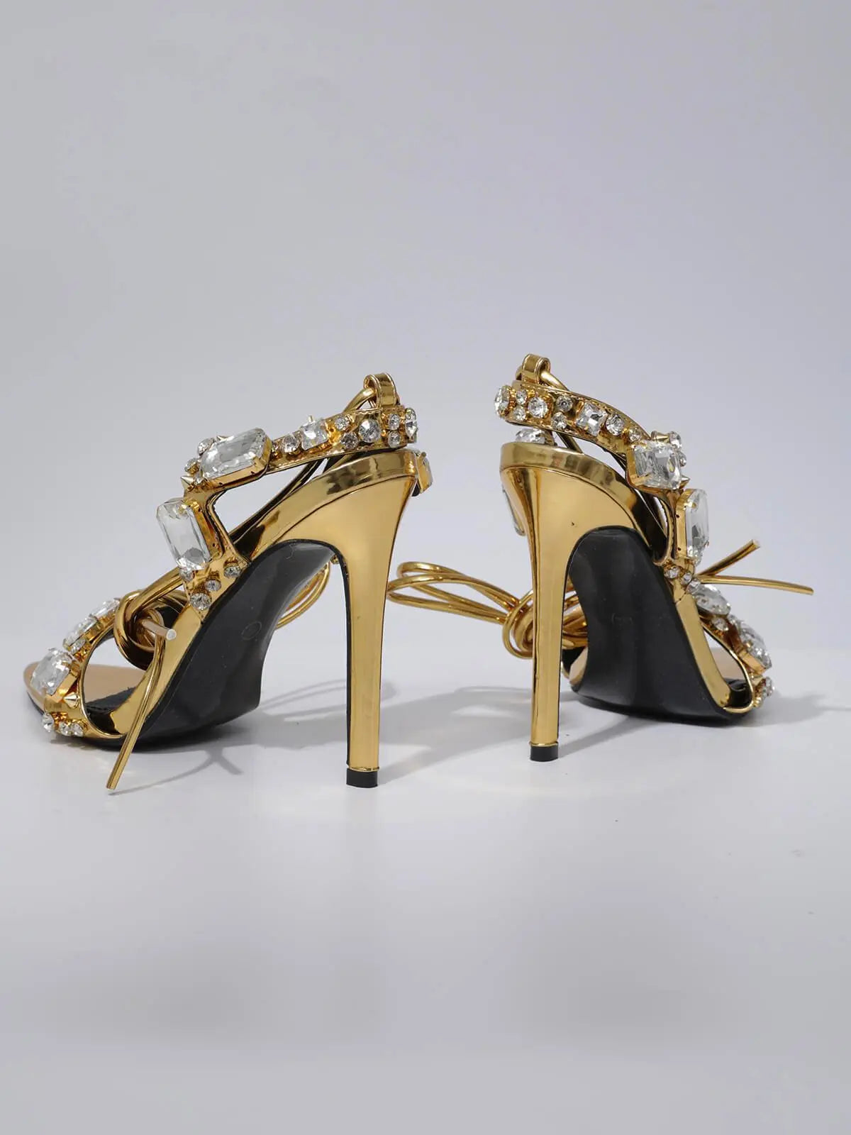 Tempest Crystal Lace Up Heels In Gold Mew Mews Fashion Shoes