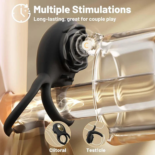 💥2026, Rose Clit Stmulator & Vibrating Cock Ring Sex Toy For Couples