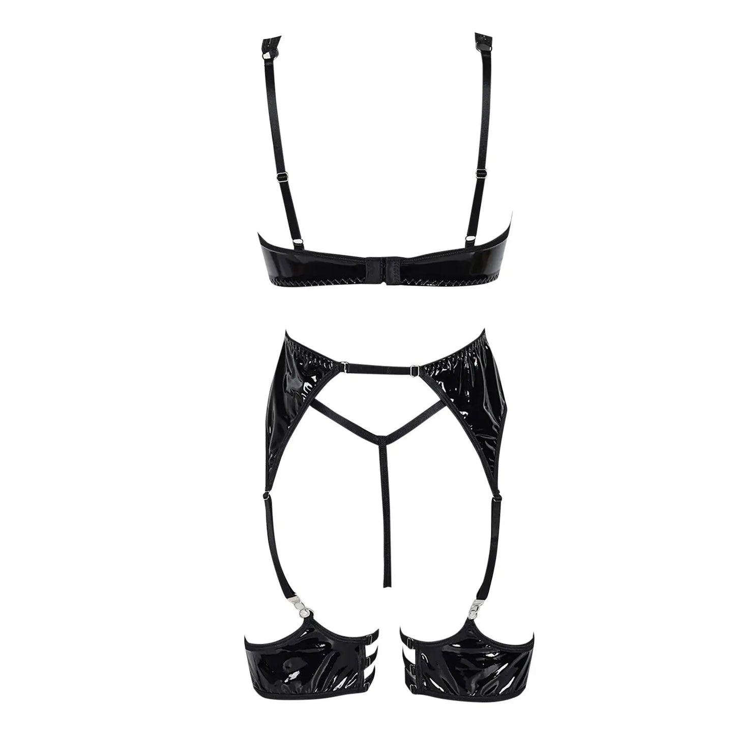 LacyNighty™ Latex Leather Lingerie Set Black Pu Lacy Nighty Latex