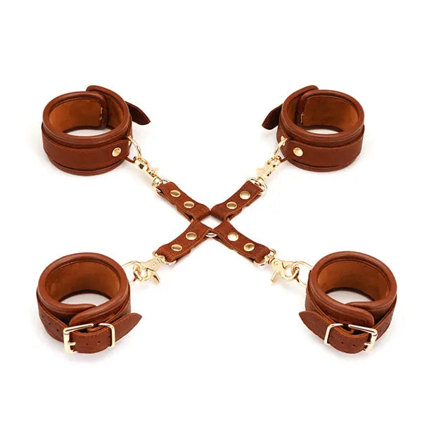 LacyNighty™ Brown Leather 4-Way Restraint Set Lavah Intimates harness