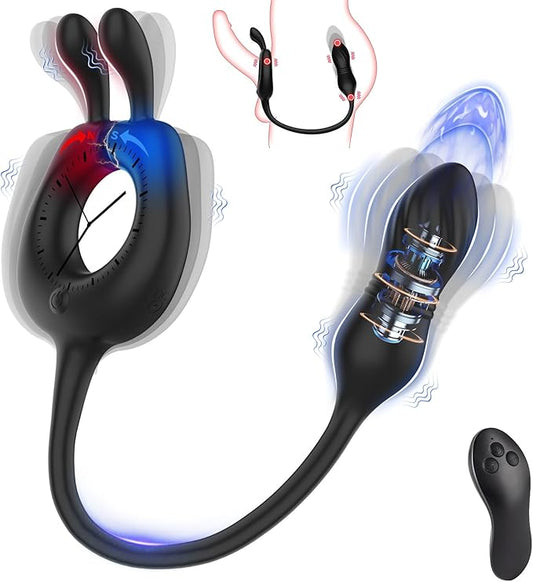 💥2026-4 IN 1 Bunny Massage, Male Sex Toy for Men Couples, 10 Vibrations x 10 Thrustions Remote Control
