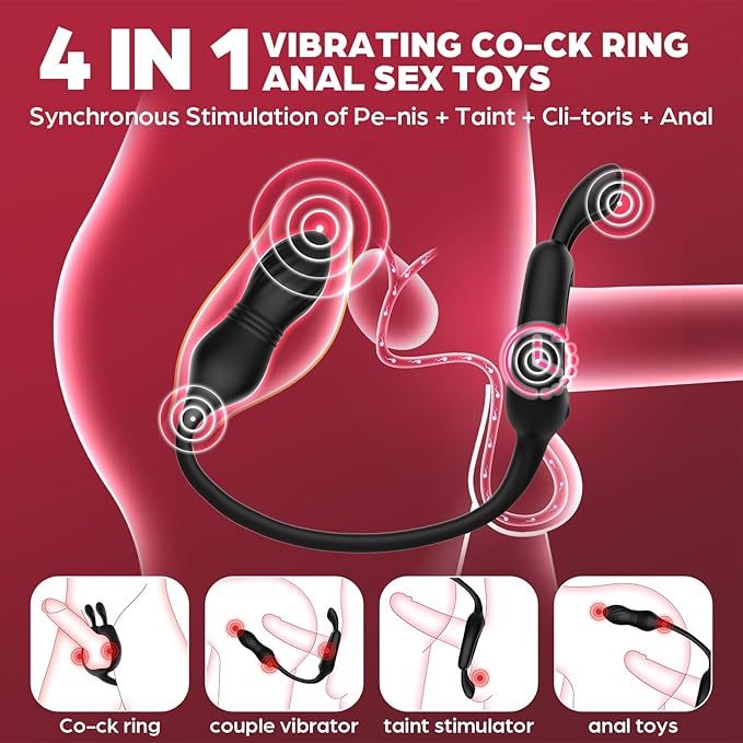 💥2026-4 IN 1 Bunny Massage, Male Sex Toy for Men Couples, 10 Vibrations x 10 Thrustions Remote Control