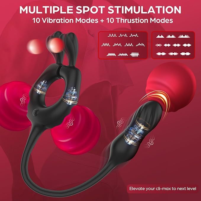 💥2026-4 IN 1 Bunny Massage, Male Sex Toy for Men Couples, 10 Vibrations x 10 Thrustions Remote Control