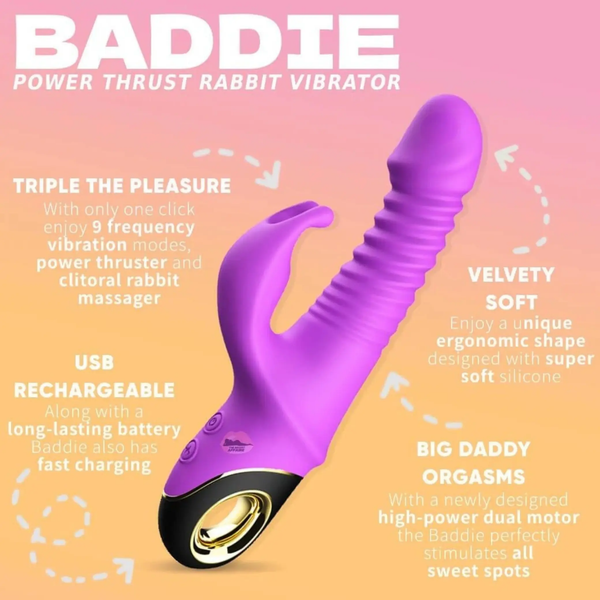 Baddie Power Thrust Rabbit Vibrator LacyNighty