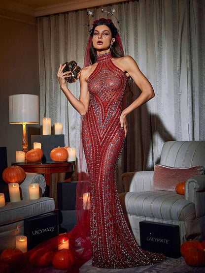 Vera Sleeveless Crystal Mesh Maxi Dress Mew Mews Fashion Dresses