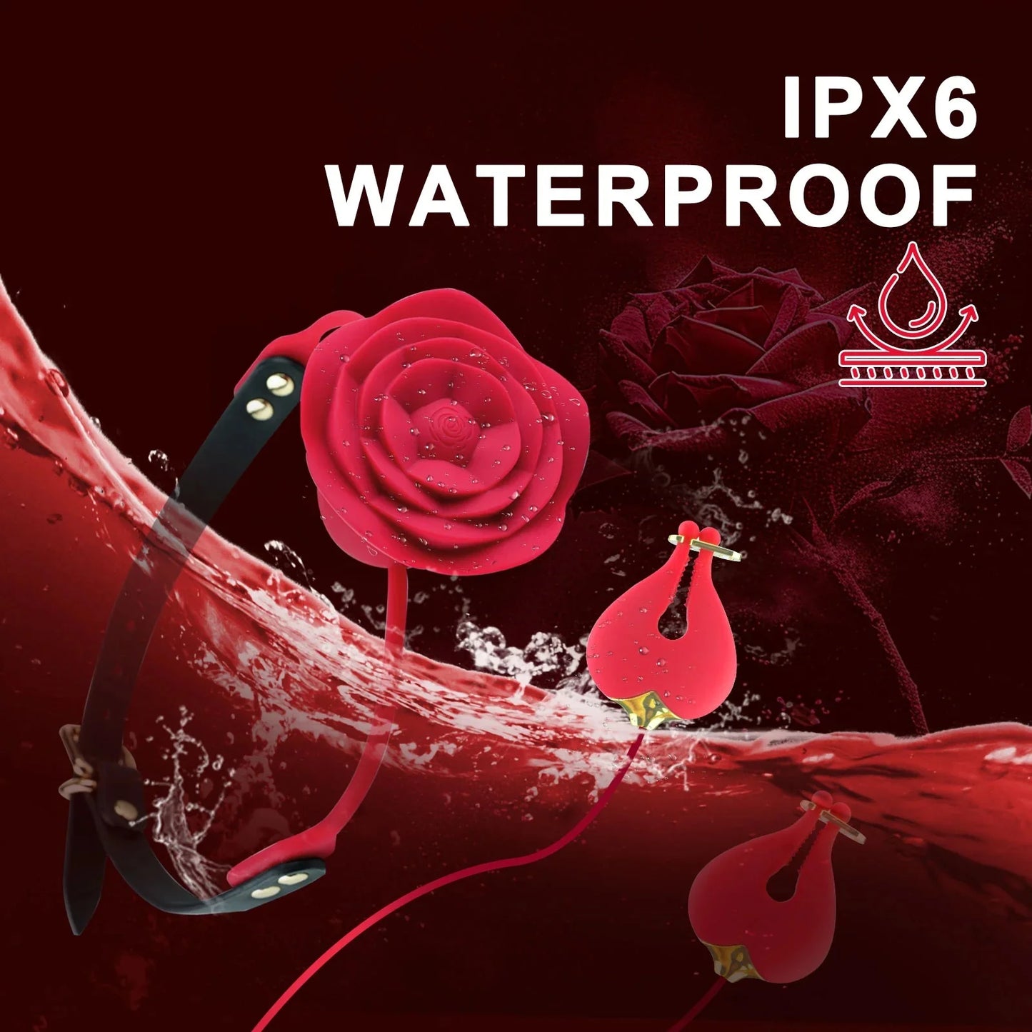 💥2026, Floriss - Rose Nipple Clamp Toys, 2 In 1 Adjustable Rose Necklace Mouth Gag