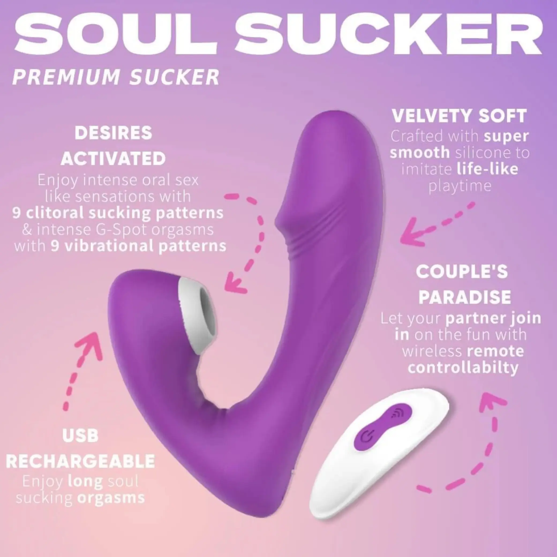 The Soul Sucker Sucking Vibrator (Remote) - Lacy Nighty The Soul Sucker Sucking Vibrator (Remote) - Lacy Nighty