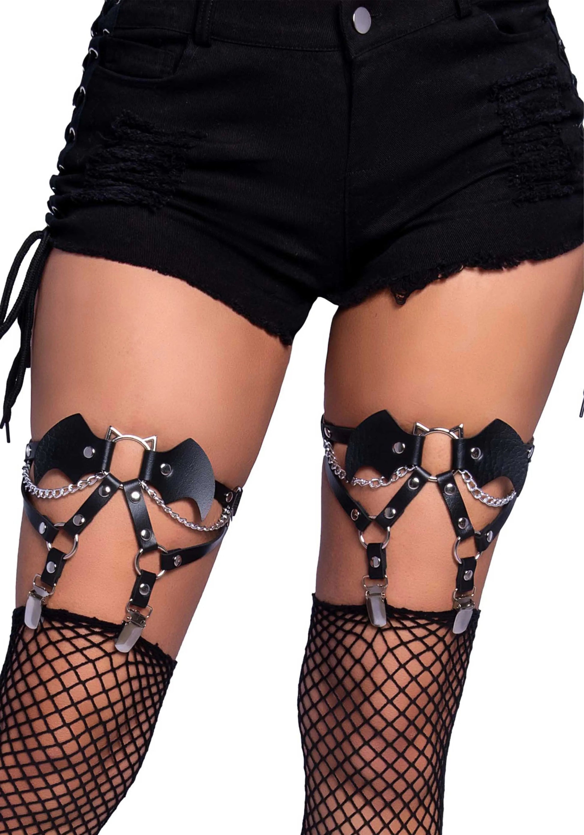 LacyNighty™ Bat O-Ring Studded Thigh High Garter Leg Avenue Hosiery