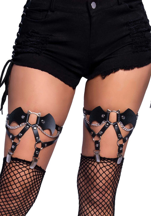 LacyNighty™ Bat O-Ring Studded Thigh High Garter Leg Avenue Hosiery