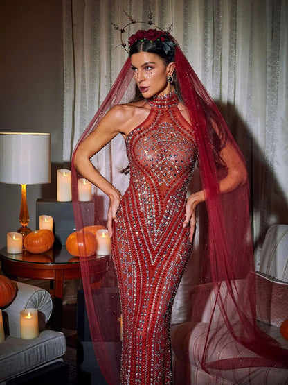 Vera Sleeveless Crystal Mesh Maxi Dress Mew Mews Fashion Dresses