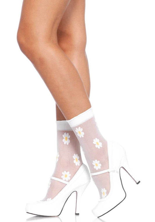 LacyNighty™ Sheer Woven Daisy Anklets Leg Avenue Hosiery