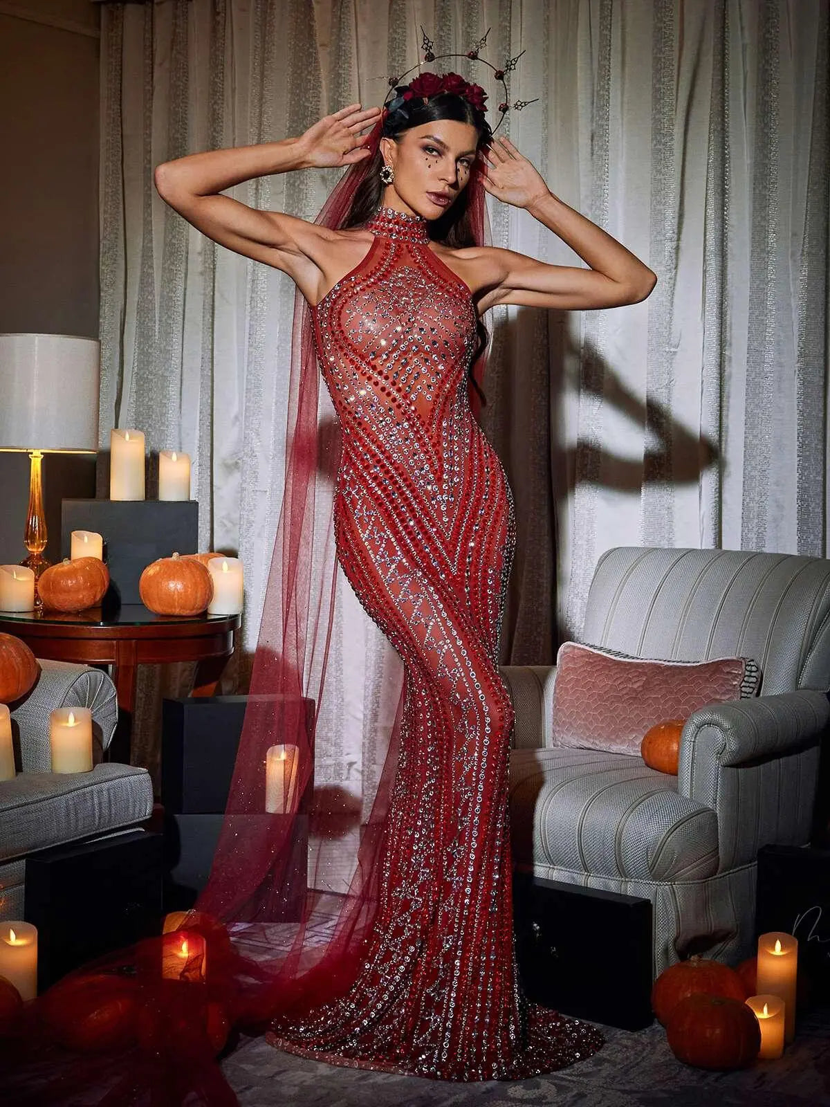 Vera Sleeveless Crystal Mesh Maxi Dress Mew Mews Fashion Dresses