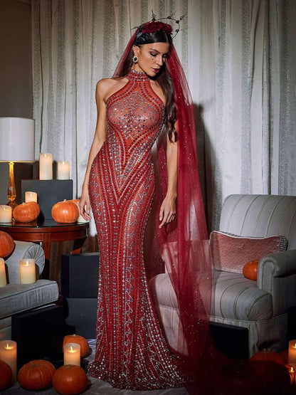 Vera Sleeveless Crystal Mesh Maxi Dress Mew Mews Fashion Dresses