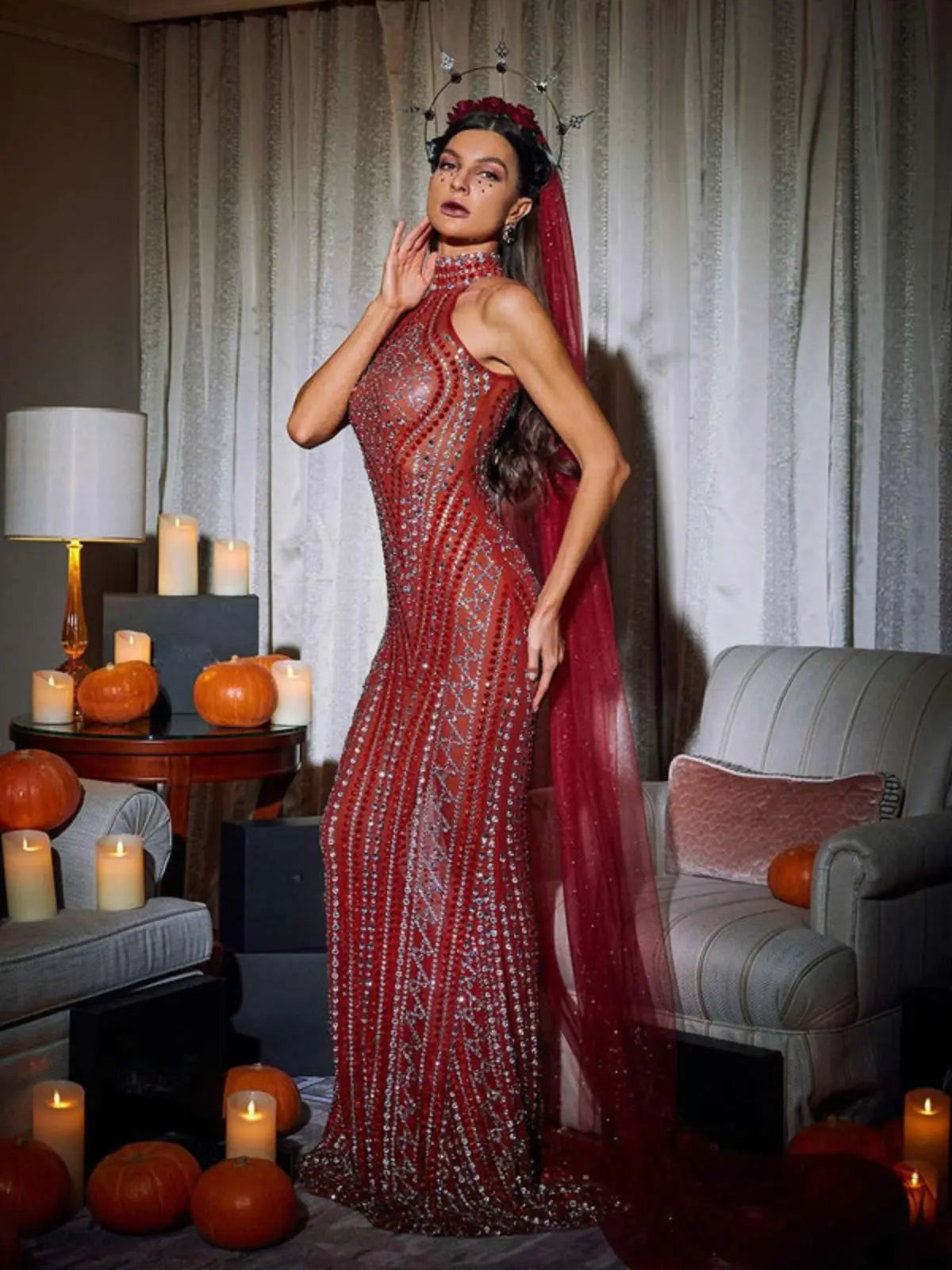 Vera Sleeveless Crystal Mesh Maxi Dress Mew Mews Fashion Dresses