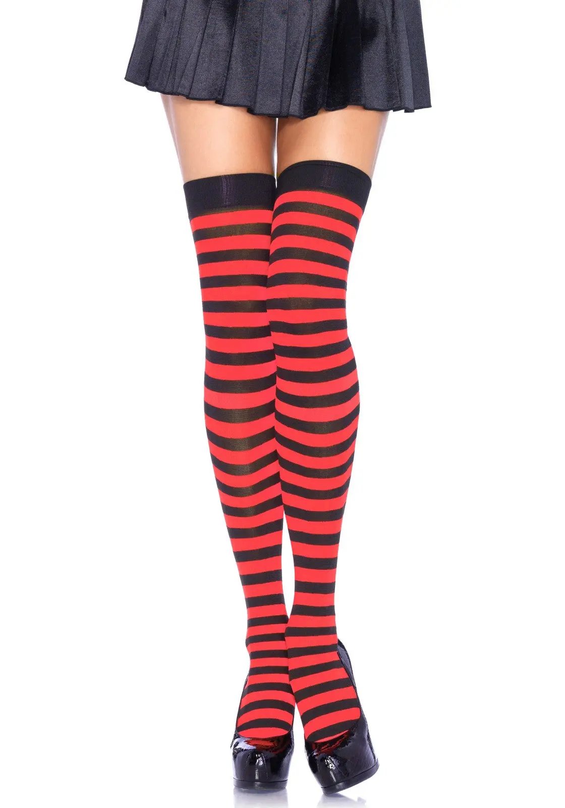 LacyNighty™ Striped Nylon Thigh Highs Leg Avenue Hosiery