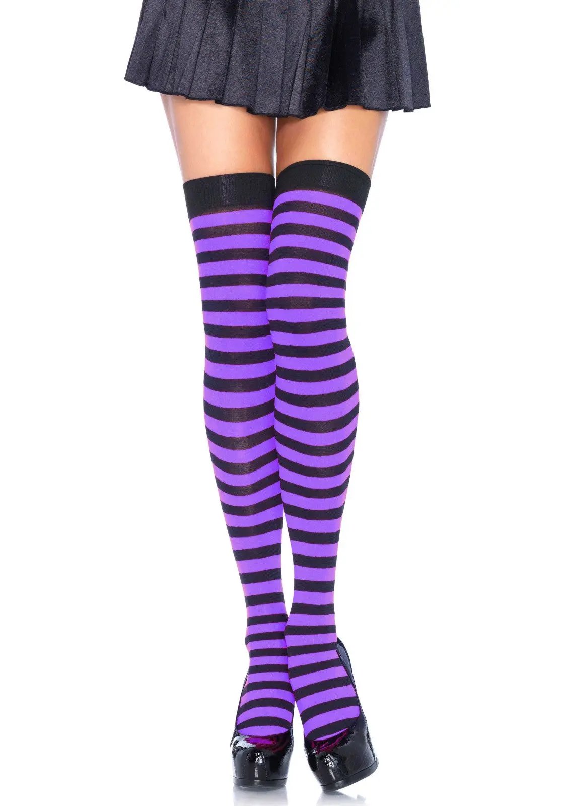 LacyNighty™ Striped Nylon Thigh Highs Leg Avenue Hosiery