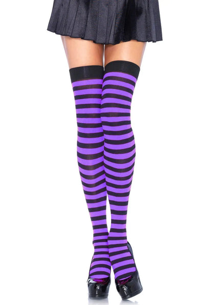 LacyNighty™ Striped Nylon Thigh Highs Leg Avenue Hosiery
