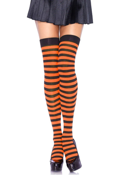 LacyNighty™ Striped Nylon Thigh Highs Leg Avenue Hosiery