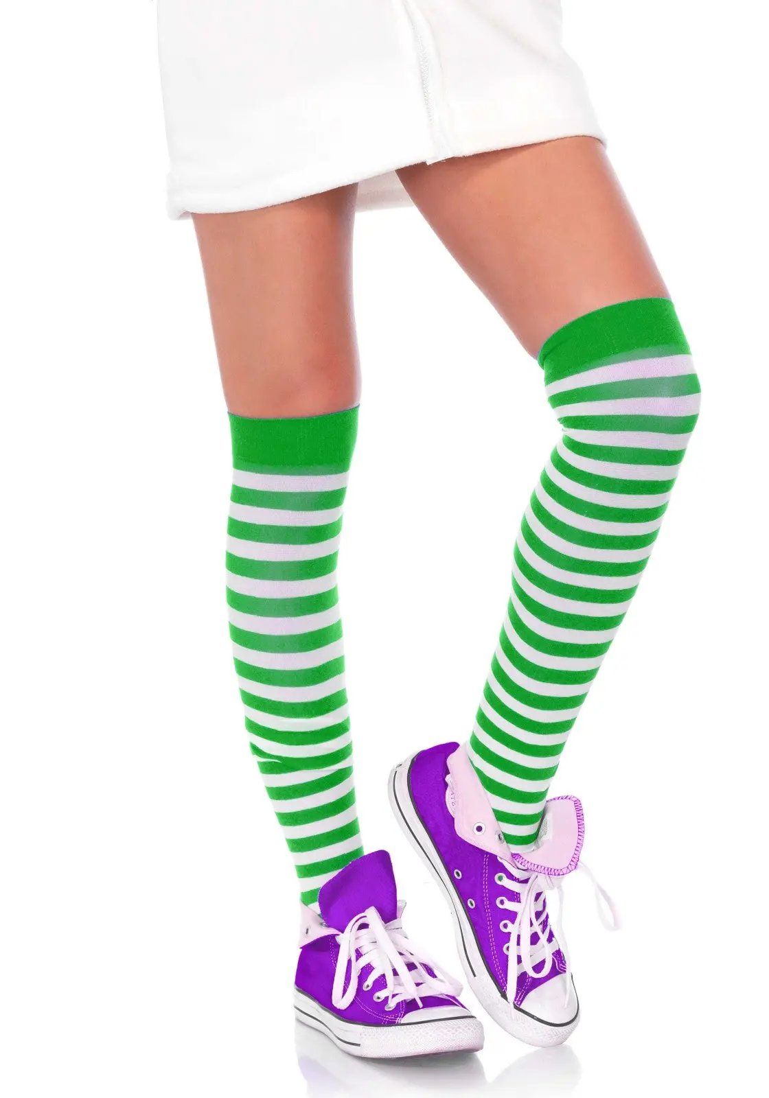 LacyNighty™ Striped Nylon Thigh Highs Leg Avenue Hosiery