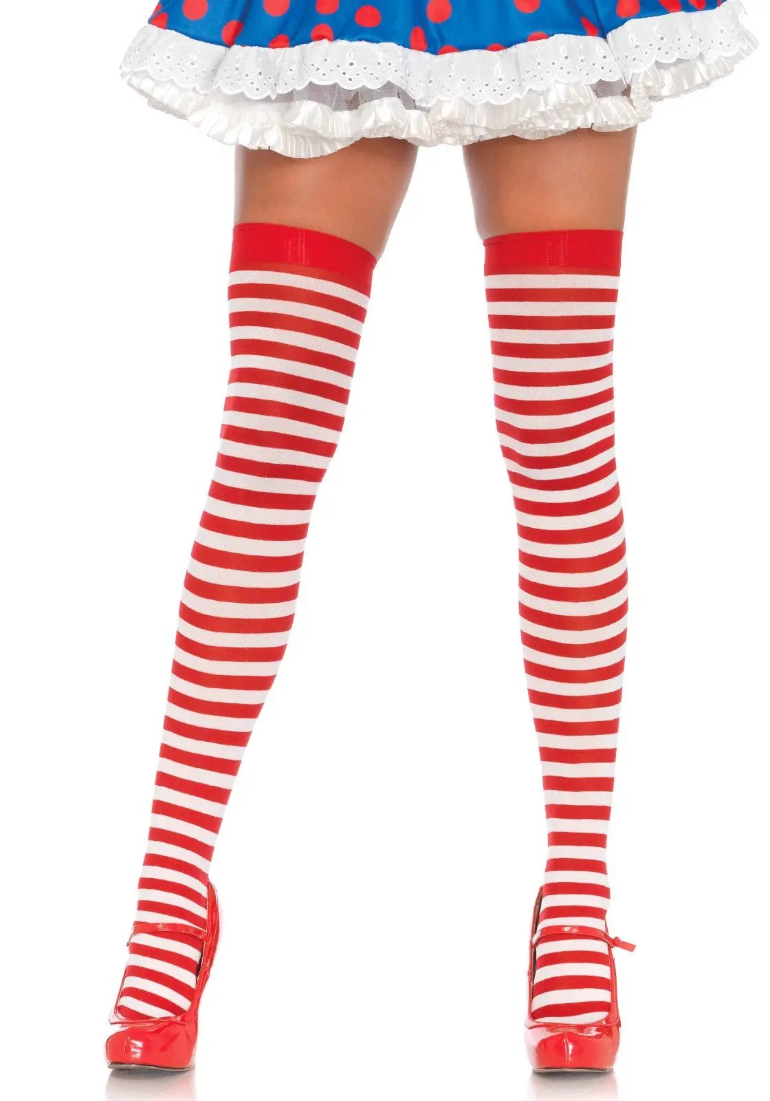 LacyNighty™ Striped Nylon Thigh Highs Leg Avenue Hosiery