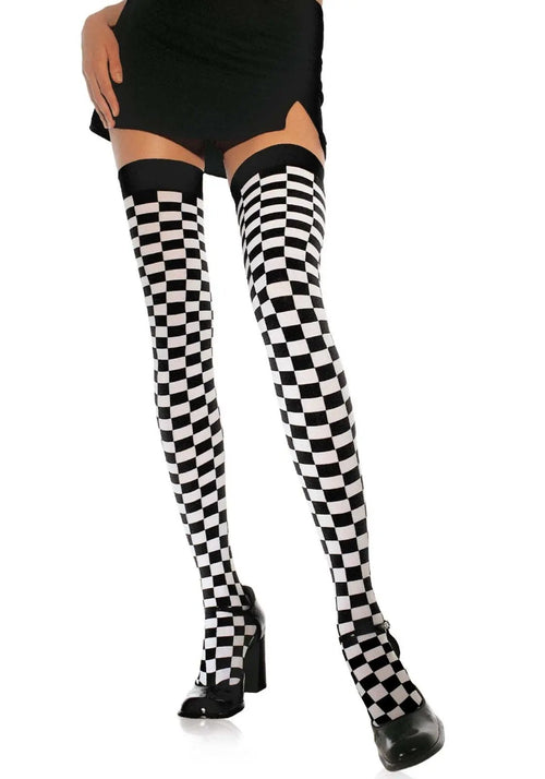 LacyNighty™ Checkerboard Thigh Highs Leg Avenue Hosiery