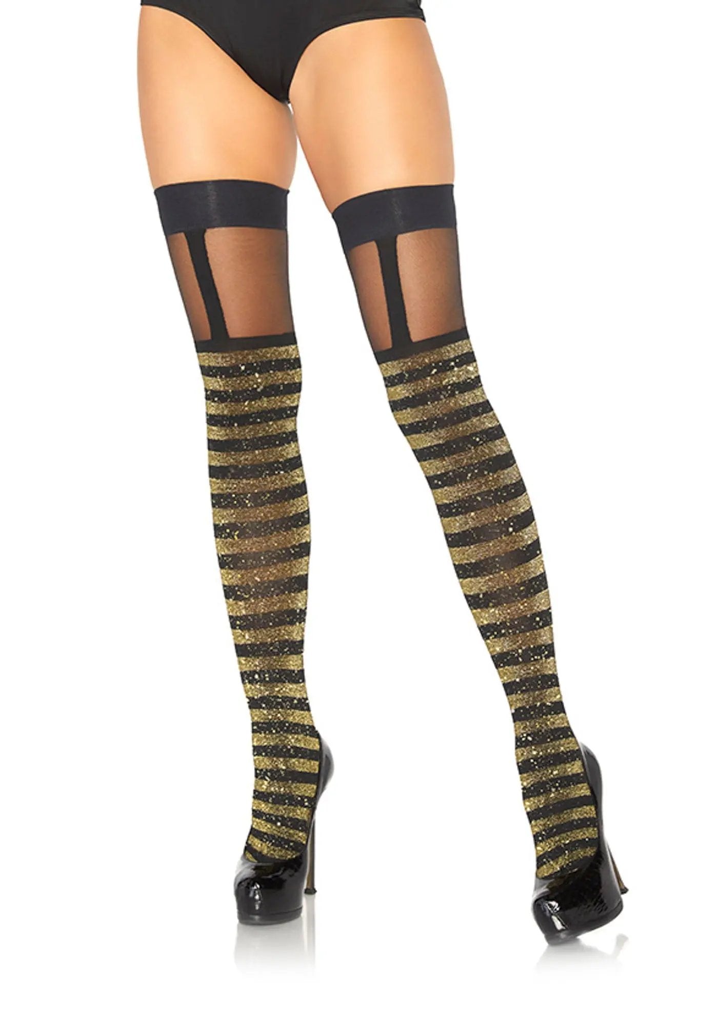 LacyNighty™ Lurex Striped Thigh Highs Leg Avenue Hosiery