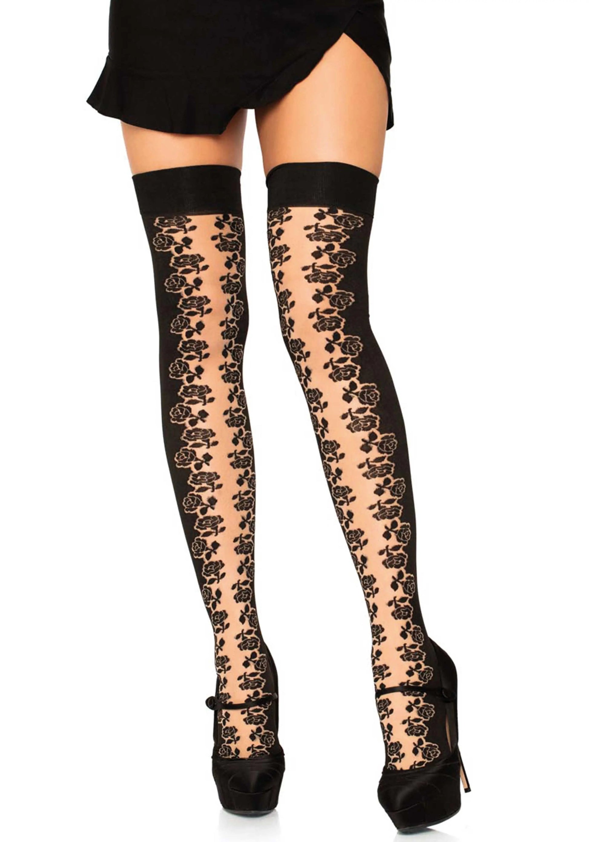 LacyNighty™ Rosette Panel Thigh Highs Leg Avenue Hosiery