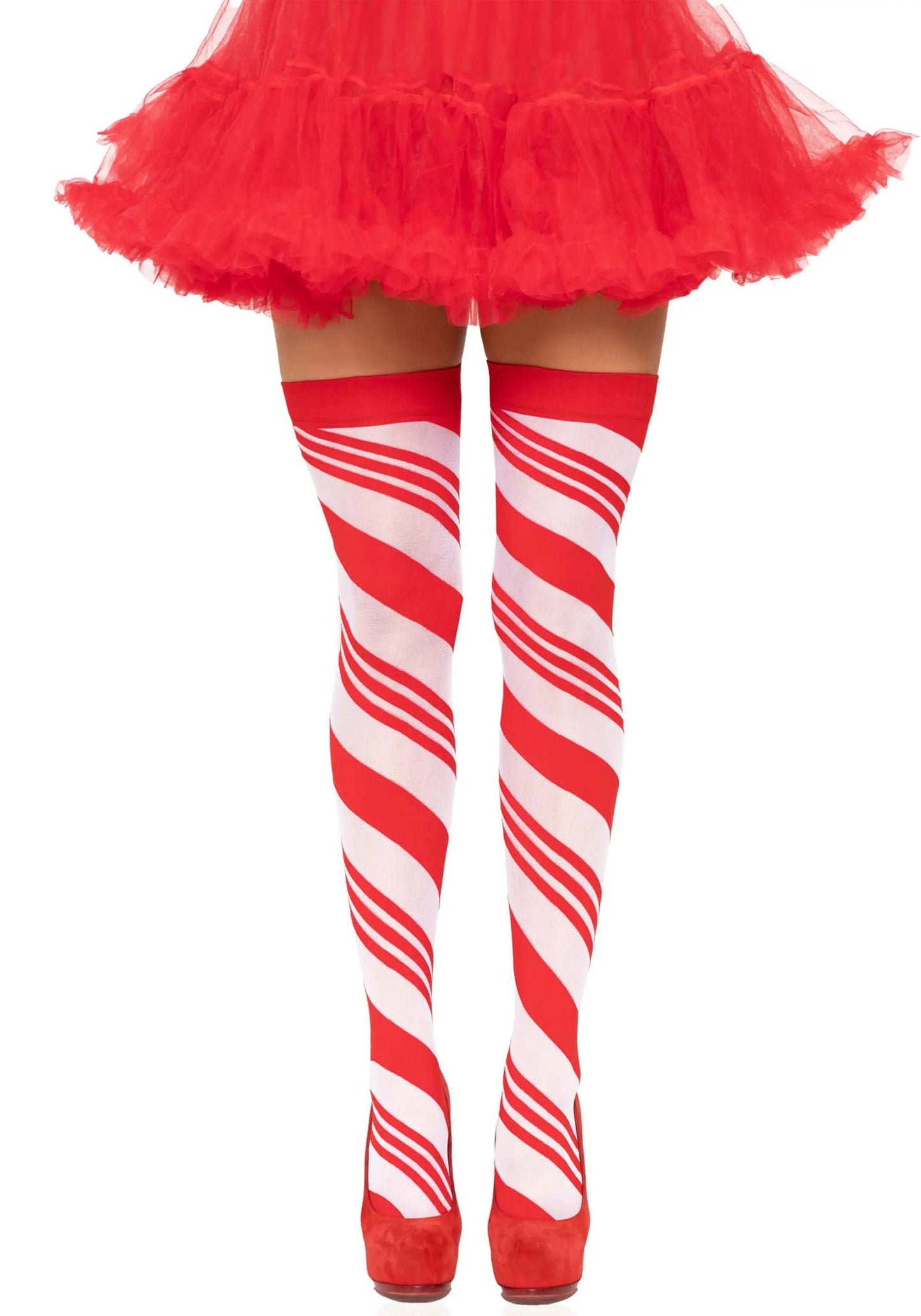 LacyNighty™ Candy Cane Striped Elastane Thigh Highs legavenue.eu