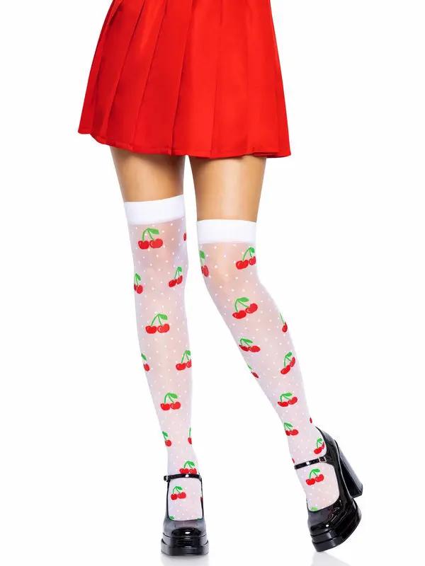 LacyNighty™ Polka Dot Cherry Elastane Thigh Highs Leg Avenue Hosiery