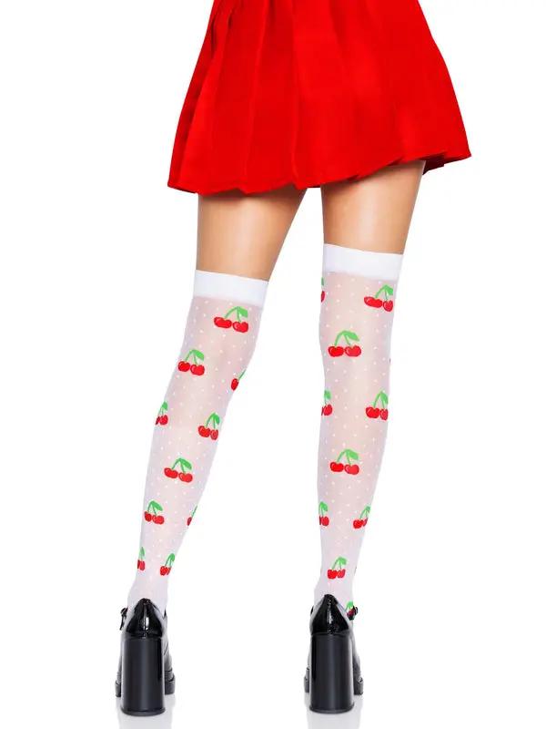 LacyNighty™ Polka Dot Cherry Elastane Thigh Highs Leg Avenue Hosiery