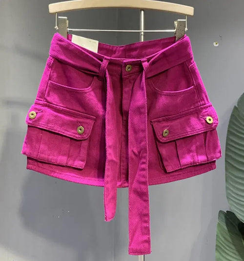 Denim Mini Skirt With Belt Lacy0301Goth Home