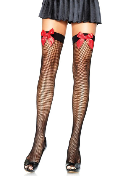 LacyNighty™ Fishnet Thigh Highs with Bow Leg Avenue Hosiery
