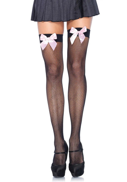 LacyNighty™ Fishnet Thigh Highs with Bow Leg Avenue Hosiery