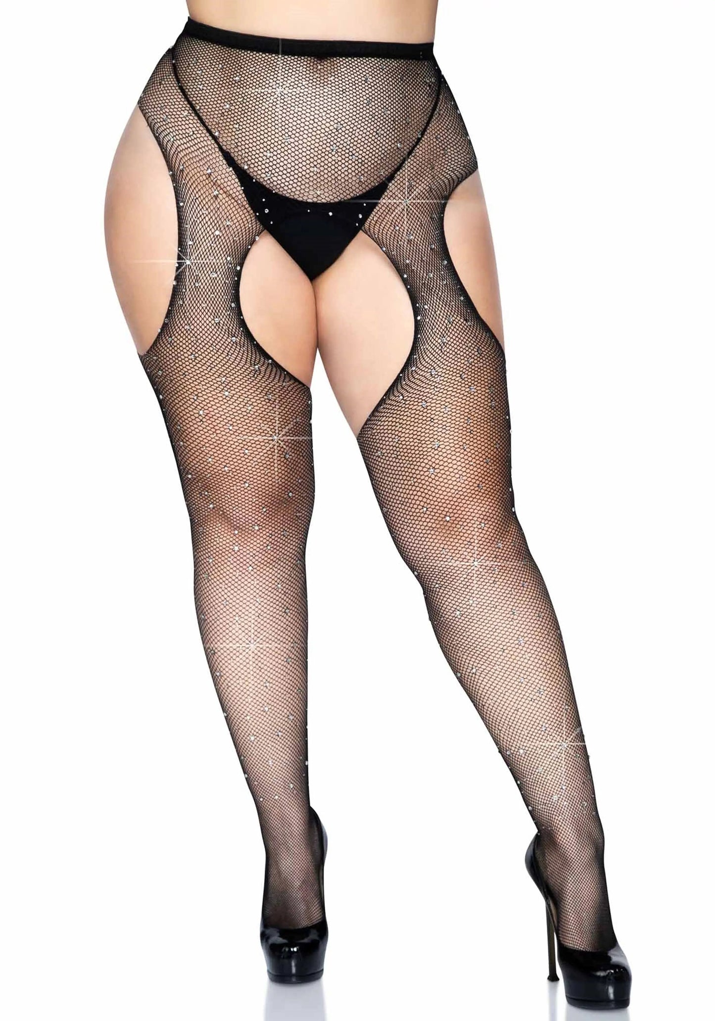LacyNighty™ Plus Crystalized Fishnet Suspender Pantyhose Leg Avenue Hosiery
