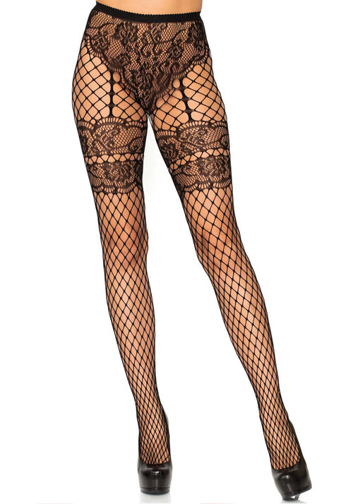 LacyNighty™ Lace French Cut Net Pantyhose Leg Avenue Hosiery