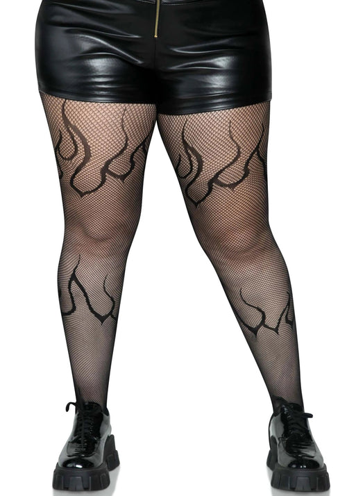 LacyNighty™ Plus Flame Net Pantyhose Leg Avenue Hosiery