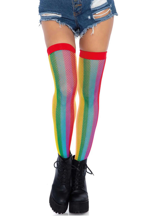 LacyNighty™ Rainbow Fishnet Thigh Highs Leg Avenue Hosiery